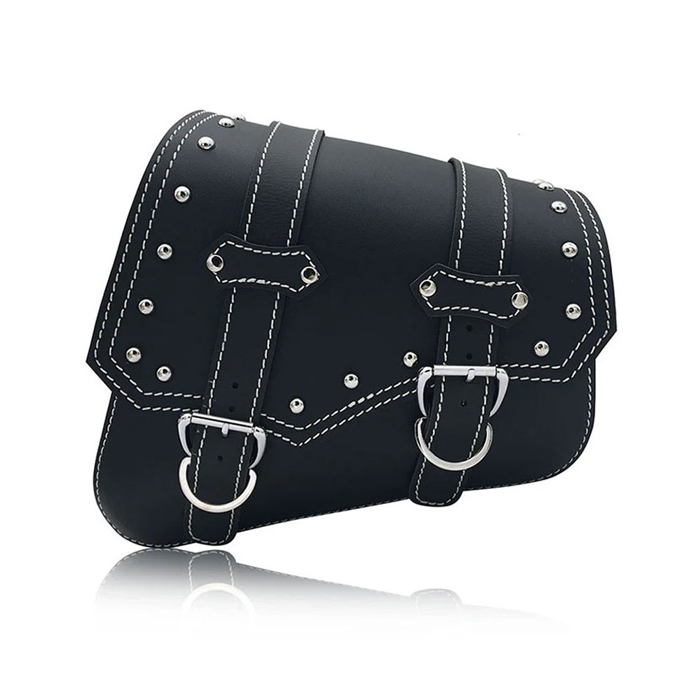 Black Leather Motorcycle Saddle Bag