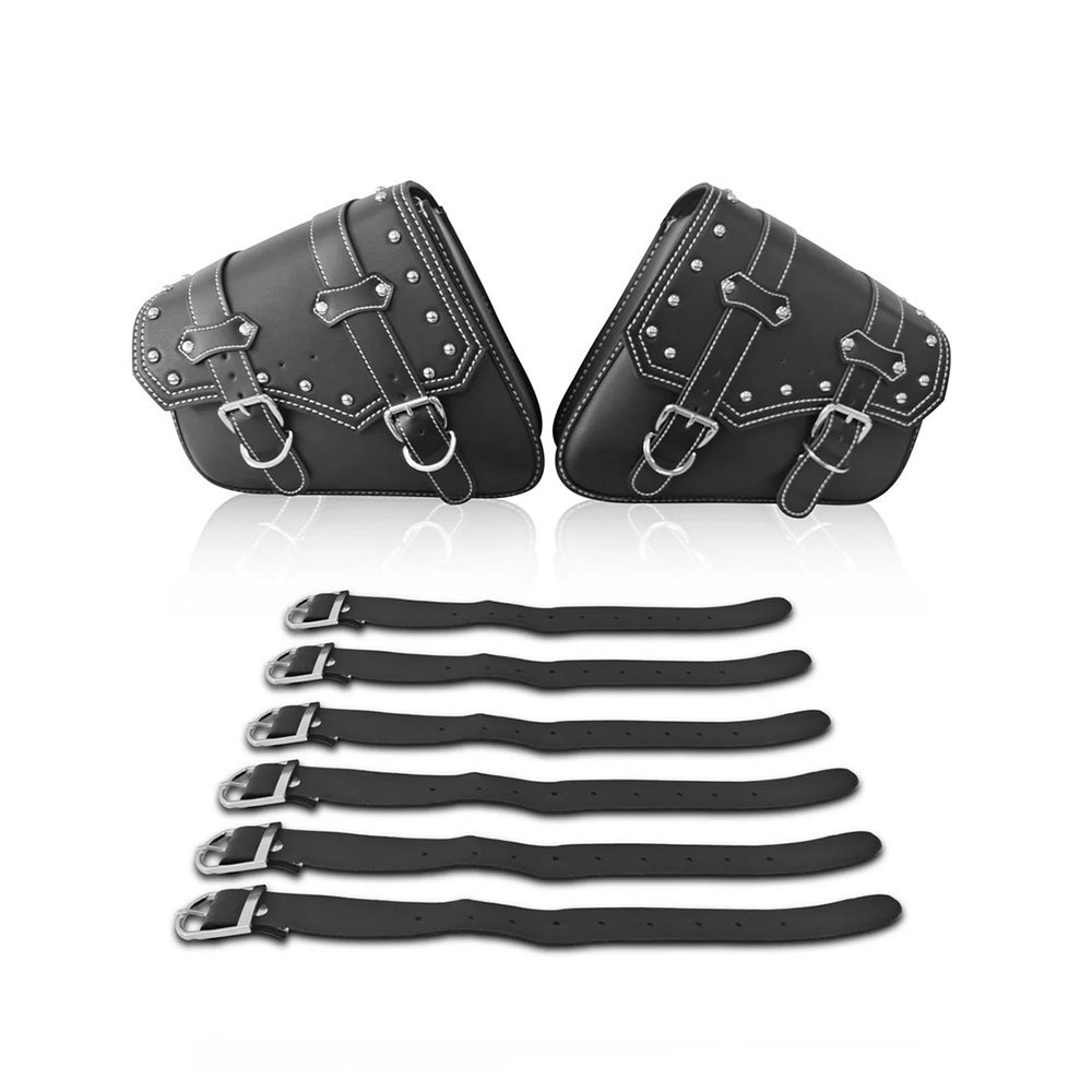 Black Leather Motorcycle Saddle Bag - Image 3