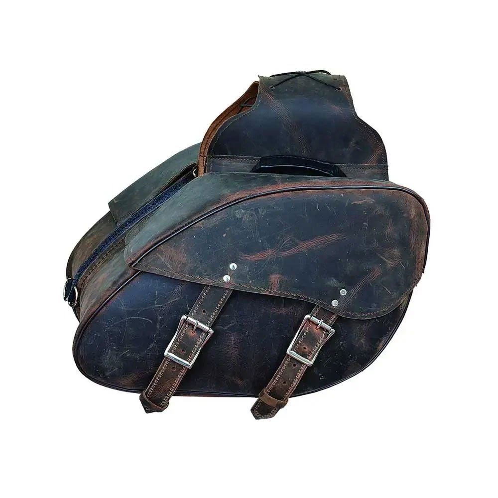 Vintage Black Leather Saddle Bag