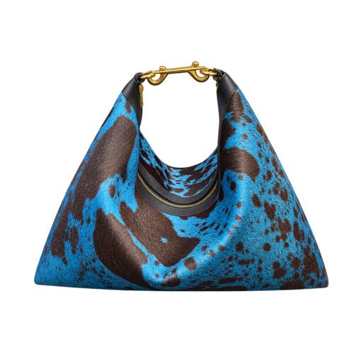 Blue & Brown Leopard Print Leather Shoulder Bag