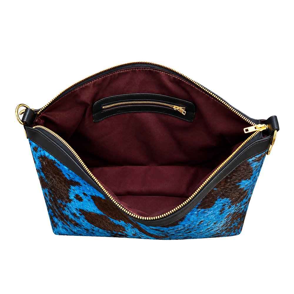 Blue & Brown Leopard Print Leather Shoulder Bag