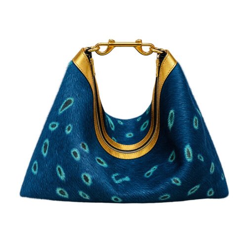 Blue Leopard Print Shoulder Bag with Gold-Tone Hardware
