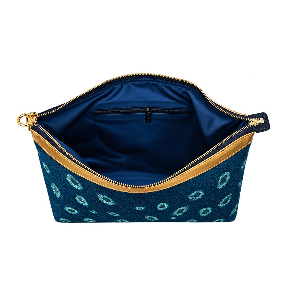 Blue Leopard Print Shoulder Bag with Gold-Tone Hardware