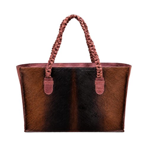 Brown & Black Leather Tote Bag with Braided Handles