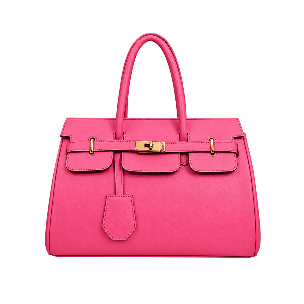 Elegant Pink Structured Tote Bag with Gold Hardware