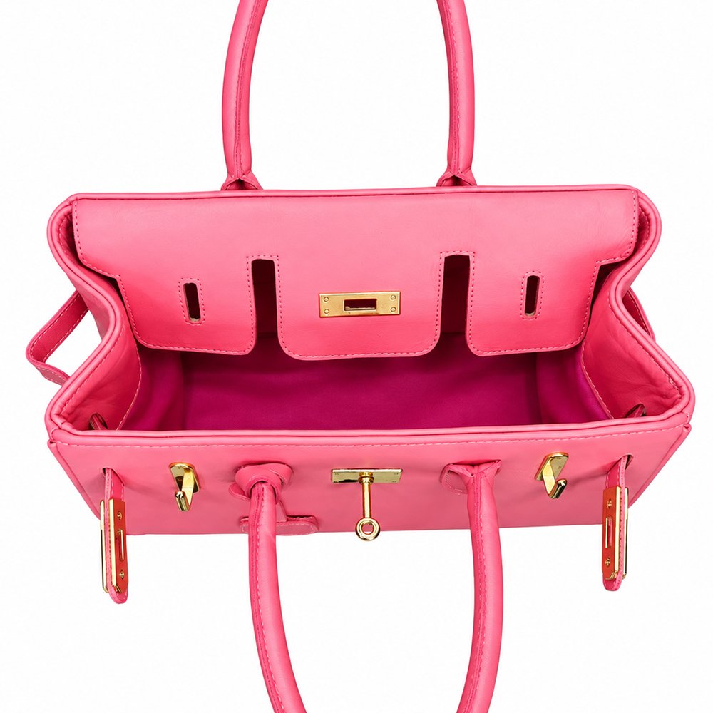 Elegant Pink Structured Tote Bag with Gold Hardware