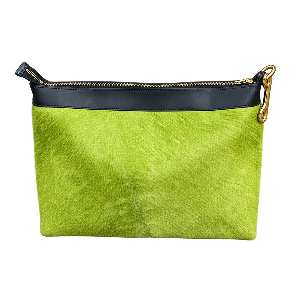 Lime Green Fur Clutch Bag with Gold-Tone Hardware