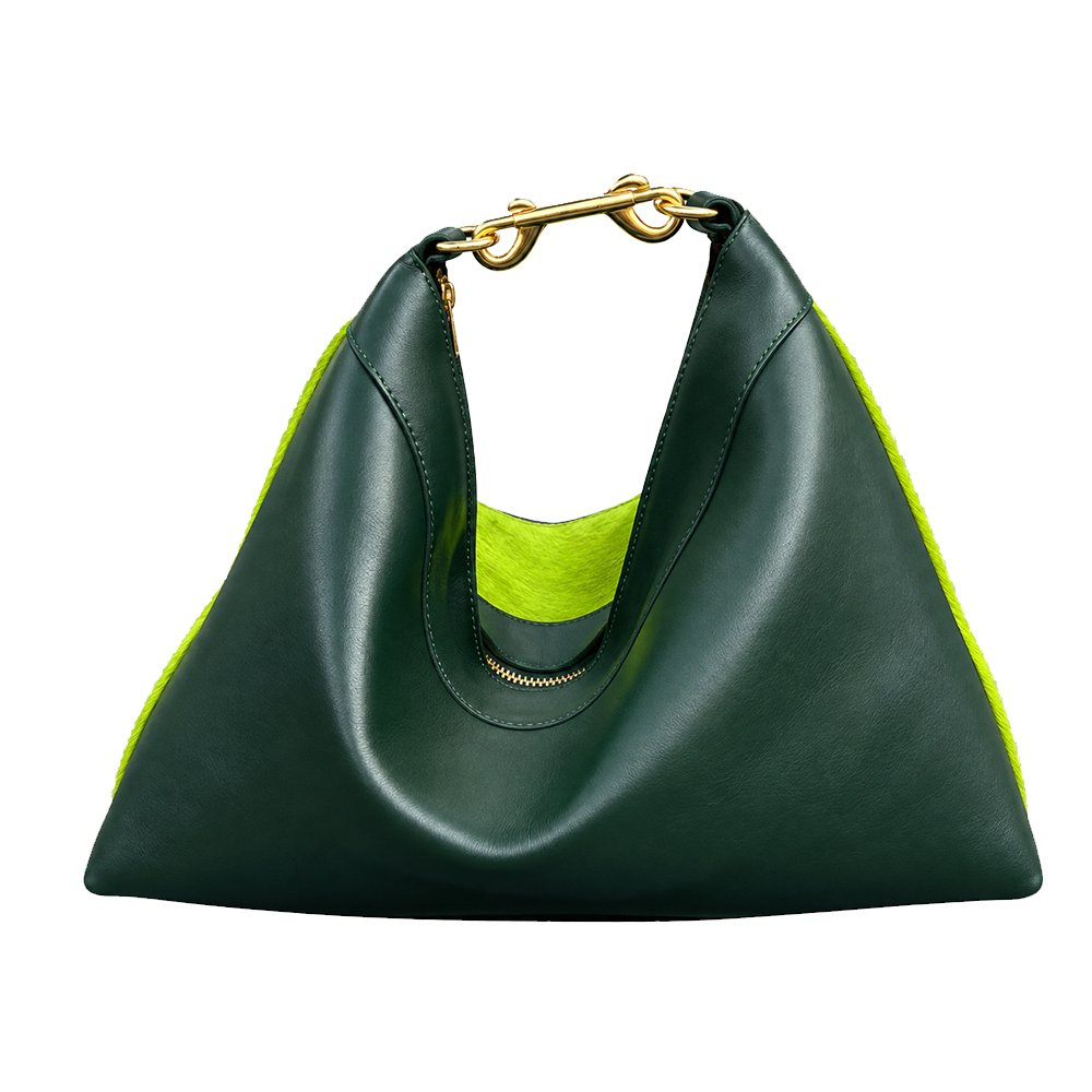Lime Green Fur Clutch Bag with Gold-Tone Hardware