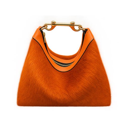 Luxury Orange Faux Fur Shoulder Bag with Gold-Tone Hardware