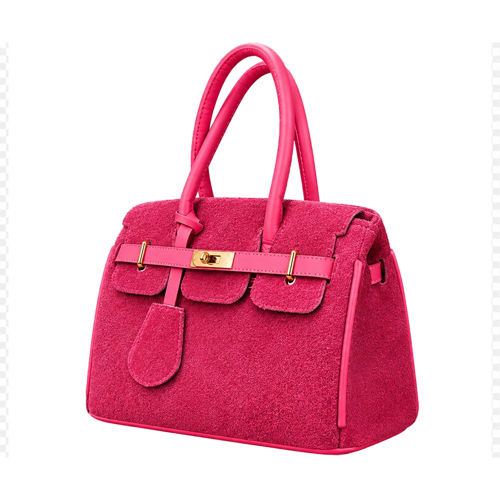 Luxury Pink Suede Tote Handbag with Gold-Tone Hardware