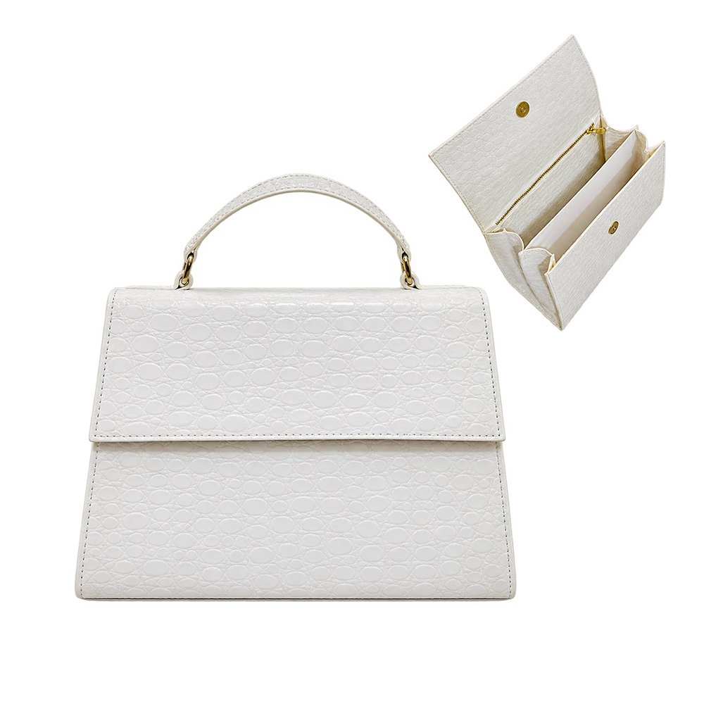 White Crocodile-Texture Handbag