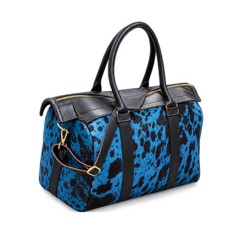Blue and Black Animal Print Travel Duffel Bag