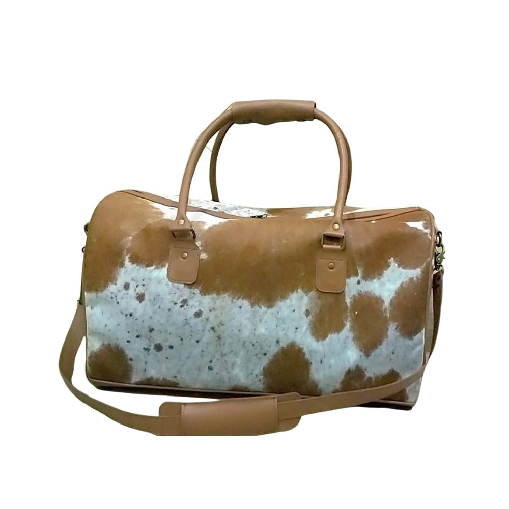 Brown and White Cow Print Travel Duffel Bag
