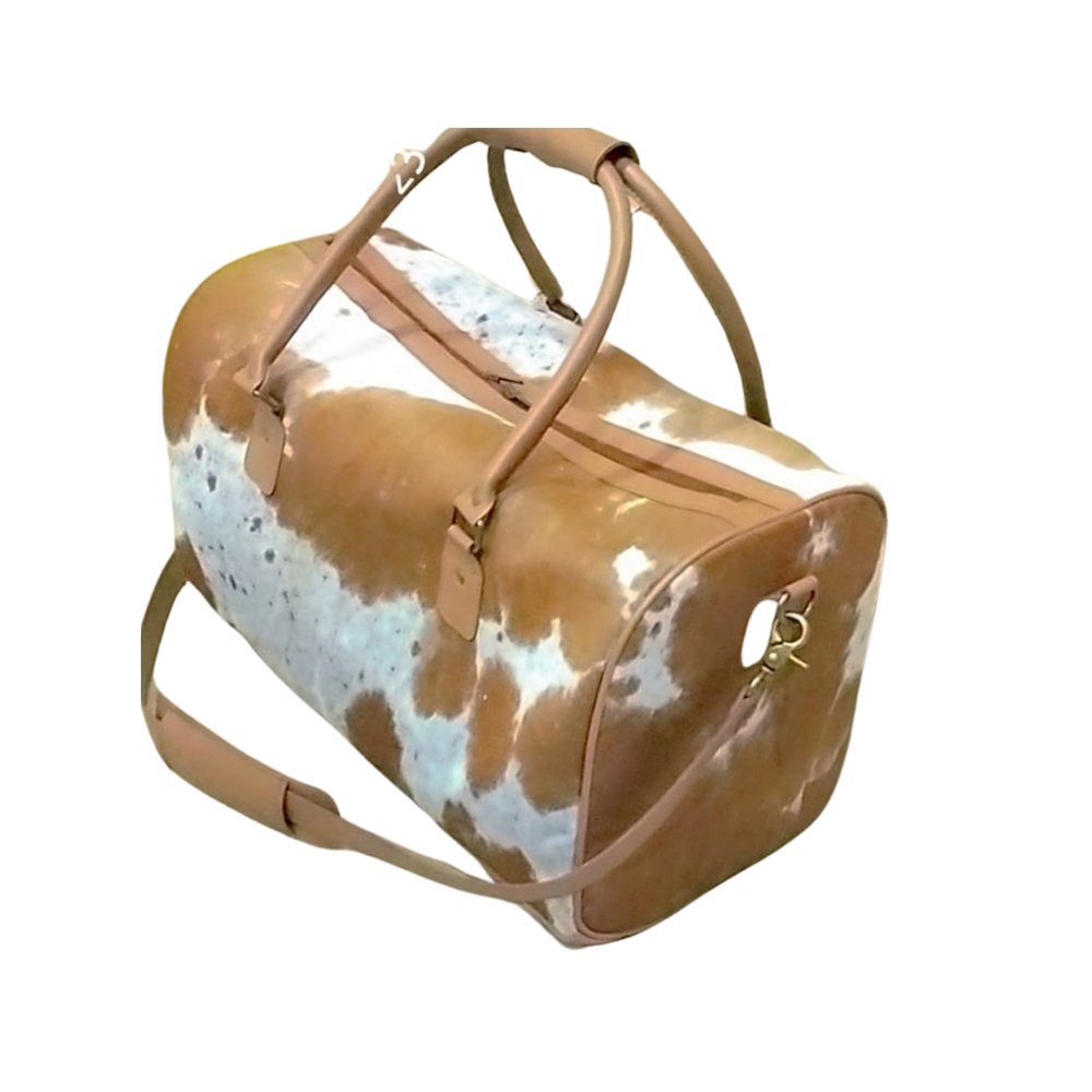 Brown and White Cow Print Travel Duffel Bag