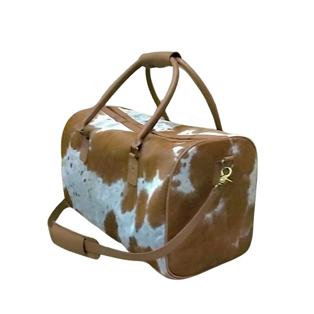 Brown and White Cow Print Travel Duffel Bag