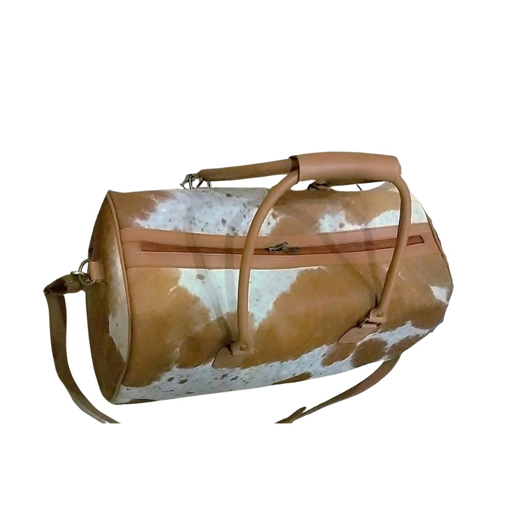 Brown and White Cow Print Travel Duffel Bag