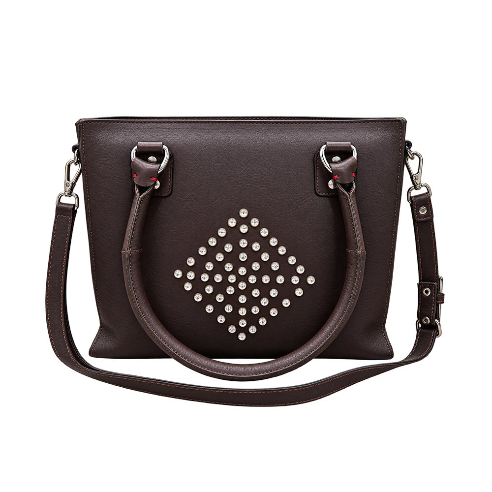 Dark Brown Leather Tote Bag with Silver Studs