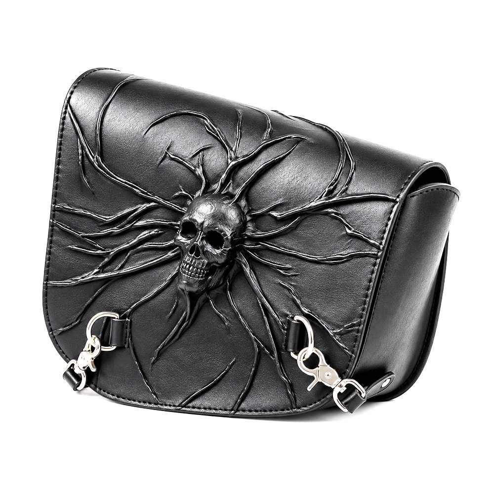 Motorbike Skull Embossed Black Leather Bag